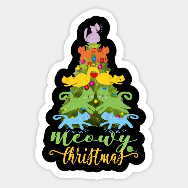 Cat Lover Merry Meowy Christmas Tree Cat Holiday Gift Sticker by Kimmicsts